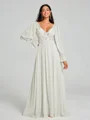 A-Line/Princess V-neck Sweep/Brush Train Long Sleeves Chiffon Bridesmaid Dress