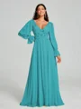 A-Line/Princess V-neck Sweep/Brush Train Long Sleeves Chiffon Bridesmaid Dress