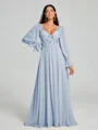 A-Line/Princess V-neck Sweep/Brush Train Long Sleeves Chiffon Bridesmaid Dress