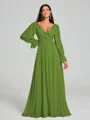 A-Line/Princess V-neck Sweep/Brush Train Long Sleeves Chiffon Bridesmaid Dress