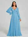 A-Line/Princess V-neck Sweep/Brush Train Long Sleeves Chiffon Bridesmaid Dress