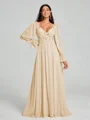 A-Line/Princess V-neck Sweep/Brush Train Long Sleeves Chiffon Bridesmaid Dress