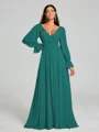 A-Line/Princess V-neck Sweep/Brush Train Long Sleeves Chiffon Bridesmaid Dress