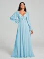 A-Line/Princess V-neck Sweep/Brush Train Long Sleeves Chiffon Bridesmaid Dress