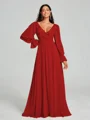 A-Line/Princess V-neck Sweep/Brush Train Long Sleeves Chiffon Bridesmaid Dress