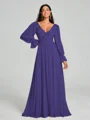 A-Line/Princess V-neck Sweep/Brush Train Long Sleeves Chiffon Bridesmaid Dress