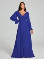 A-Line/Princess V-neck Sweep/Brush Train Long Sleeves Chiffon Bridesmaid Dress