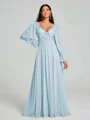 A-Line/Princess V-neck Sweep/Brush Train Long Sleeves Chiffon Bridesmaid Dress