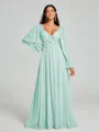 A-Line/Princess V-neck Sweep/Brush Train Long Sleeves Chiffon Bridesmaid Dress