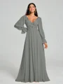 A-Line/Princess V-neck Sweep/Brush Train Long Sleeves Chiffon Bridesmaid Dress