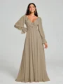 A-Line/Princess V-neck Sweep/Brush Train Long Sleeves Chiffon Bridesmaid Dress