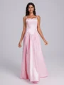 A-line Spaghetti Straps Appliques Lace Floor-Length Silk Like Satin Corset Bridesmaid Dress