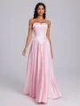A-line Spaghetti Straps Appliques Lace Floor-Length Silk Like Satin Corset Bridesmaid Dress