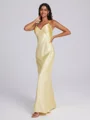 Sheath V-neck Pleated Floor-Length Silk Like Satin Bridesmaid Dress