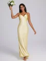 Sheath V-neck Pleated Floor-Length Silk Like Satin Bridesmaid Dress