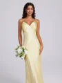 Sheath V-neck Pleated Floor-Length Silk Like Satin Bridesmaid Dress