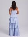 A-line Spaghetti Straps Cascading Ruffles Floor-Length Charmeuse Corset Bridesmaid Dress