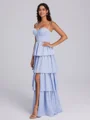 A-line Spaghetti Straps Cascading Ruffles Floor-Length Charmeuse Corset Bridesmaid Dress