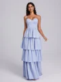 A-line Spaghetti Straps Cascading Ruffles Floor-Length Charmeuse Corset Bridesmaid Dress