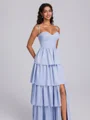 A-line Spaghetti Straps Cascading Ruffles Floor-Length Charmeuse Corset Bridesmaid Dress
