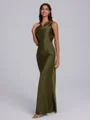Sheath Cowl Floor-Length Silk Like Satin Bridesmaid Dress