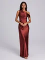 Sheath One-Shoulder Pleated Floor-Length Silk Like Satin Bridesmaid Dress