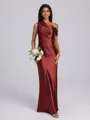 Sheath One-Shoulder Pleated Floor-Length Silk Like Satin Bridesmaid Dress