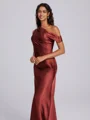Sheath One-Shoulder Pleated Floor-Length Silk Like Satin Bridesmaid Dress