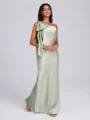 Sheath One-Shoulder Bow Floor-Length Silk Like Satin Bridesmaid Dress