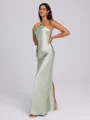 Sheath One-Shoulder Bow Floor-Length Silk Like Satin Bridesmaid Dress