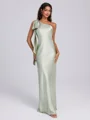 Sheath One-Shoulder Bow Floor-Length Silk Like Satin Bridesmaid Dress