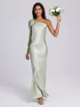 Sheath One-Shoulder Bow Floor-Length Silk Like Satin Bridesmaid Dress