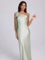Sheath One-Shoulder Bow Floor-Length Silk Like Satin Bridesmaid Dress