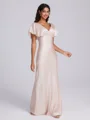 Sheath V-neck Short Sleeves Floor-Length Silk Like Satin Bridesmaid Dress
