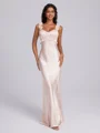 Sheath Straps Ruffles Floor-Length Silk Like Satin Bridesmaid Dress