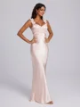 Sheath Straps Ruffles Floor-Length Silk Like Satin Bridesmaid Dress