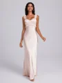 Sheath Straps Ruffles Floor-Length Silk Like Satin Bridesmaid Dress