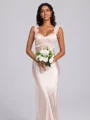 Sheath Straps Ruffles Floor-Length Silk Like Satin Bridesmaid Dress