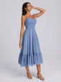 A-line V-neck Pleated Tea-Length Chiffon Bridesmaid Dress