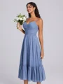A-line V-neck Pleated Tea-Length Chiffon Bridesmaid Dress