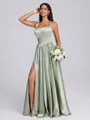 A-line Straps Floor-Length Silk Like Satin Corset Bridesmaid Dress