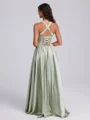 A-line Straps Floor-Length Silk Like Satin Corset Bridesmaid Dress