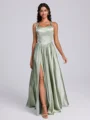 A-line Straps Floor-Length Silk Like Satin Corset Bridesmaid Dress