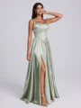 A-line Straps Floor-Length Silk Like Satin Corset Bridesmaid Dress