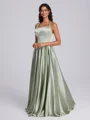 A-line Straps Floor-Length Silk Like Satin Corset Bridesmaid Dress
