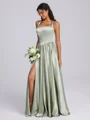 A-line Straps Floor-Length Silk Like Satin Corset Bridesmaid Dress