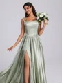 A-line Straps Floor-Length Silk Like Satin Corset Bridesmaid Dress