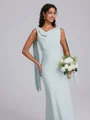 Sheath Cowl Floor-Length Stretch Crepe Bridesmaid Dress