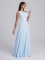 A-line One-Shoulder Pleated Floor-Length Chiffon Corset Bridesmaid Dress