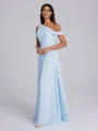 A-line One-Shoulder Pleated Floor-Length Chiffon Corset Bridesmaid Dress